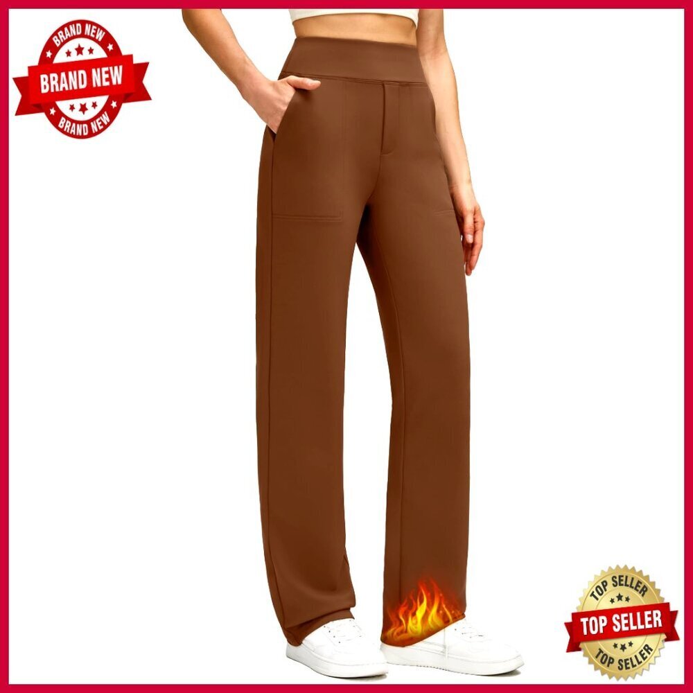 Fleece Lined Thermal Work Pants Straight Leg with Pockets Winter Trousers